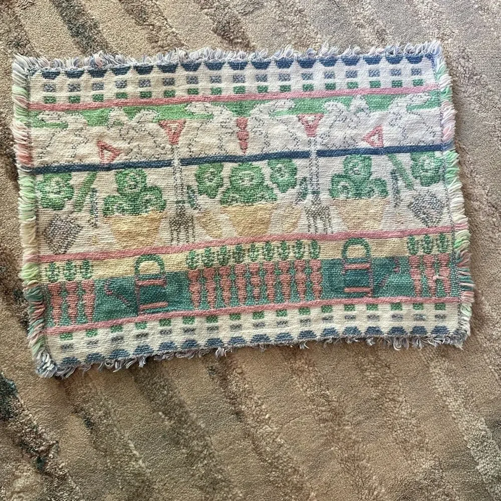 Vintage Placemats Woven Tapestry Easter Bunny Spring set of 4 tea party decor